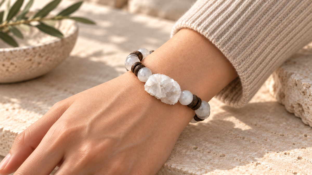 Five Orelumia bracelets shown close to the pulse.