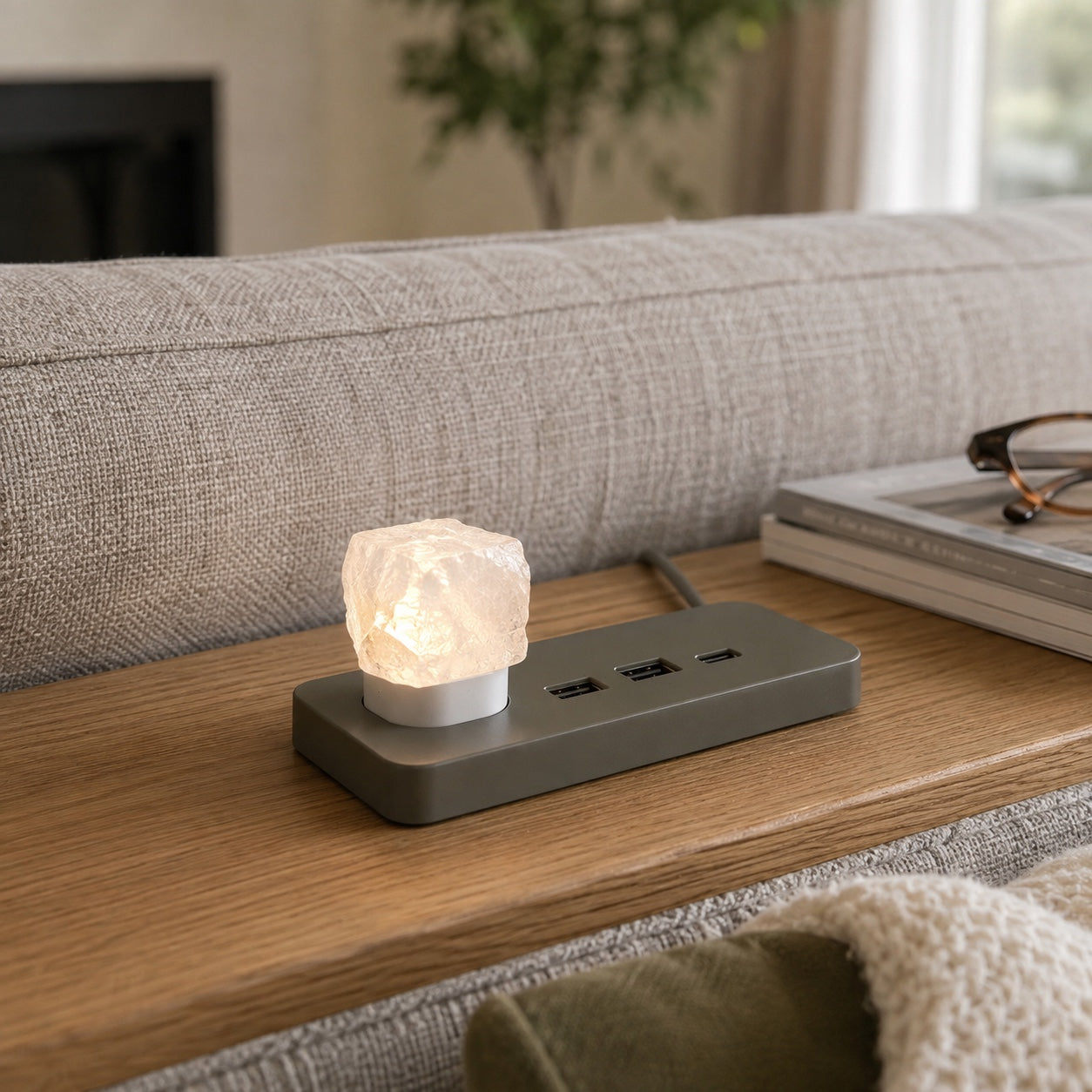 Milky White Crystal powered USB night light