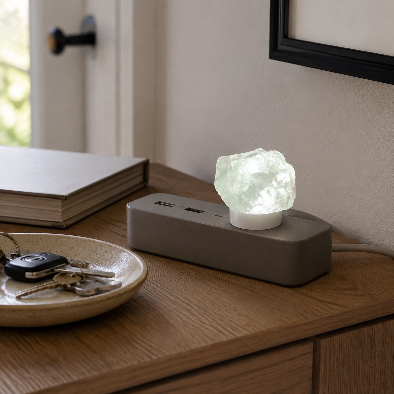 Pale Green Crystal powered USB night light