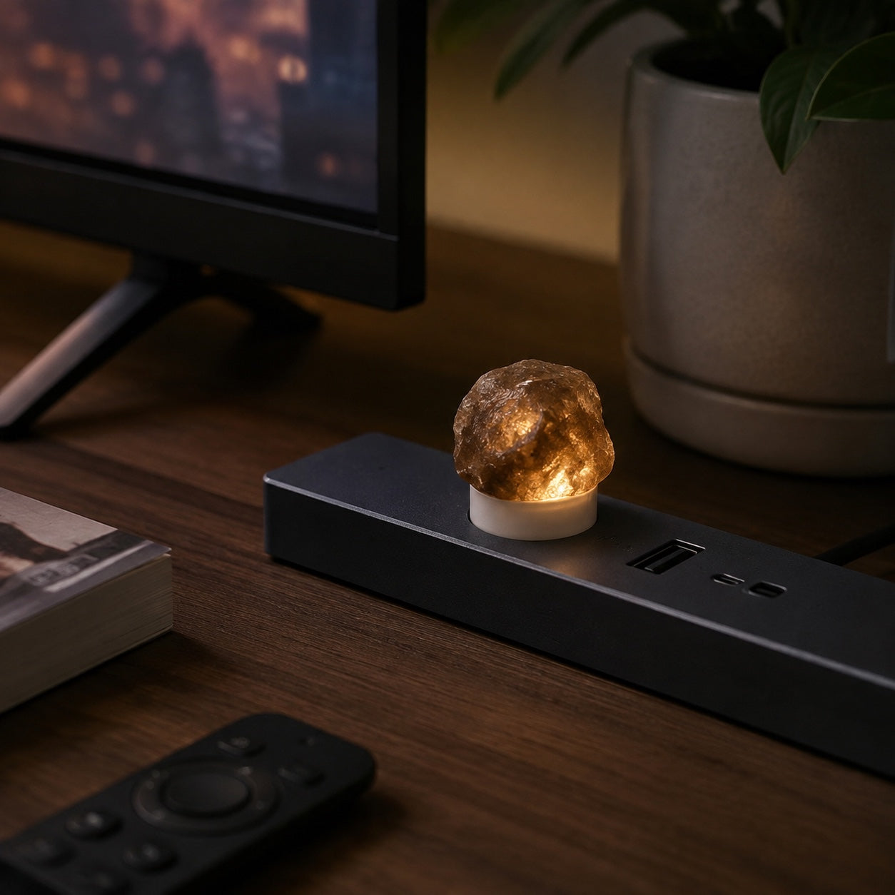 Smoky Brown Crystal powered USB night light