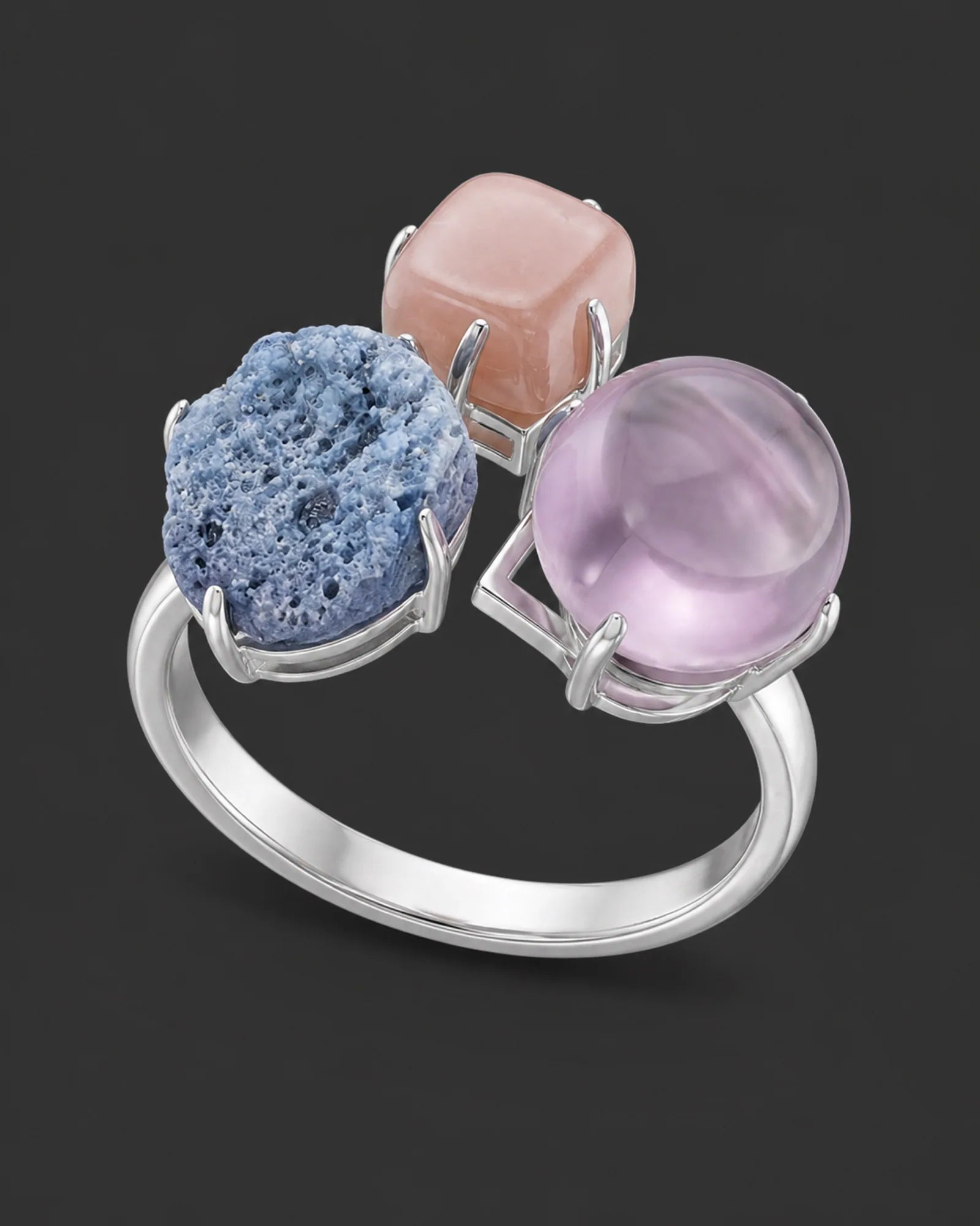 Three Quiet Colors Ring — JR01-012 — three-quarter construction view