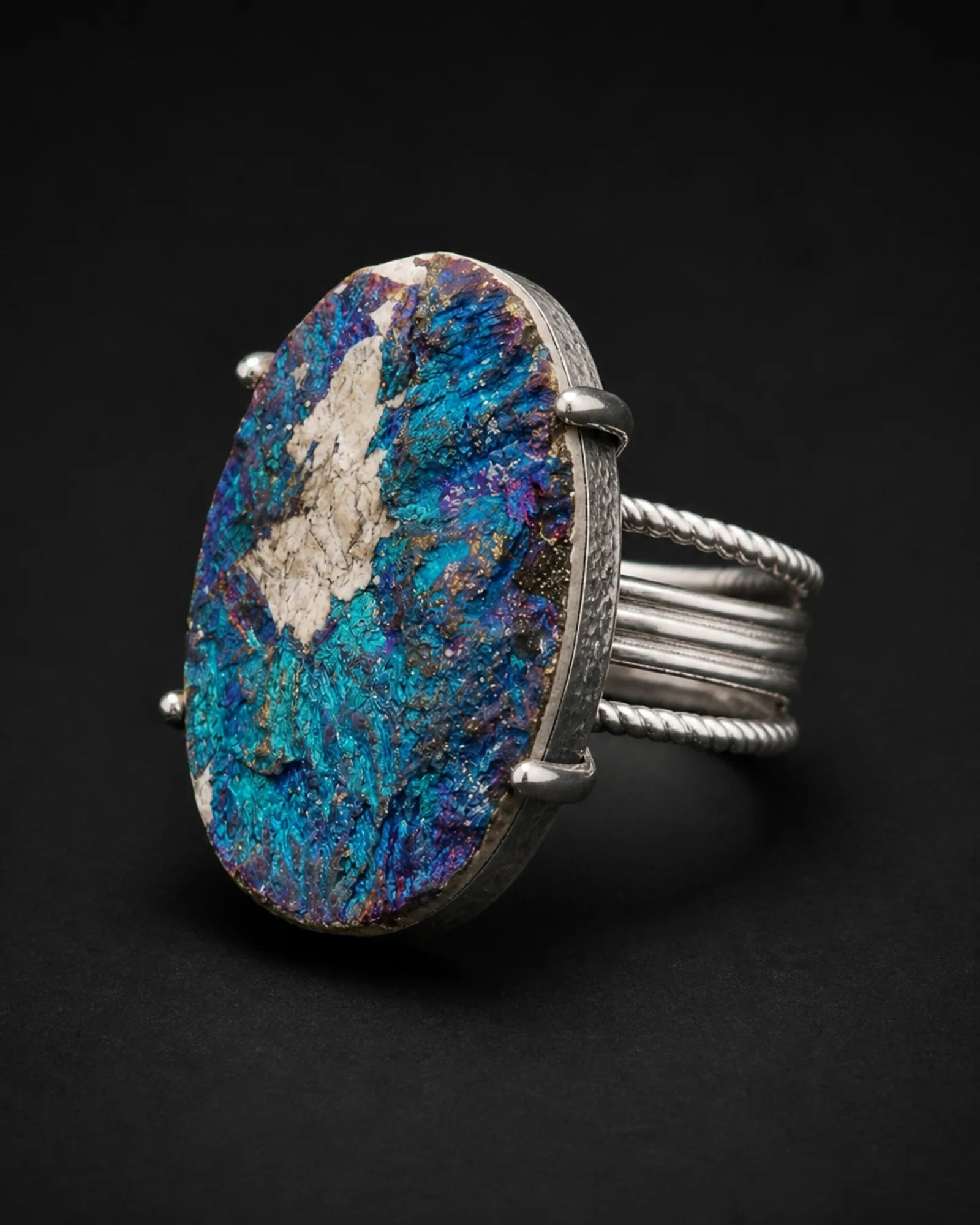 Blue Mosaic Ring — JR01-014 — three-quarter construction view
