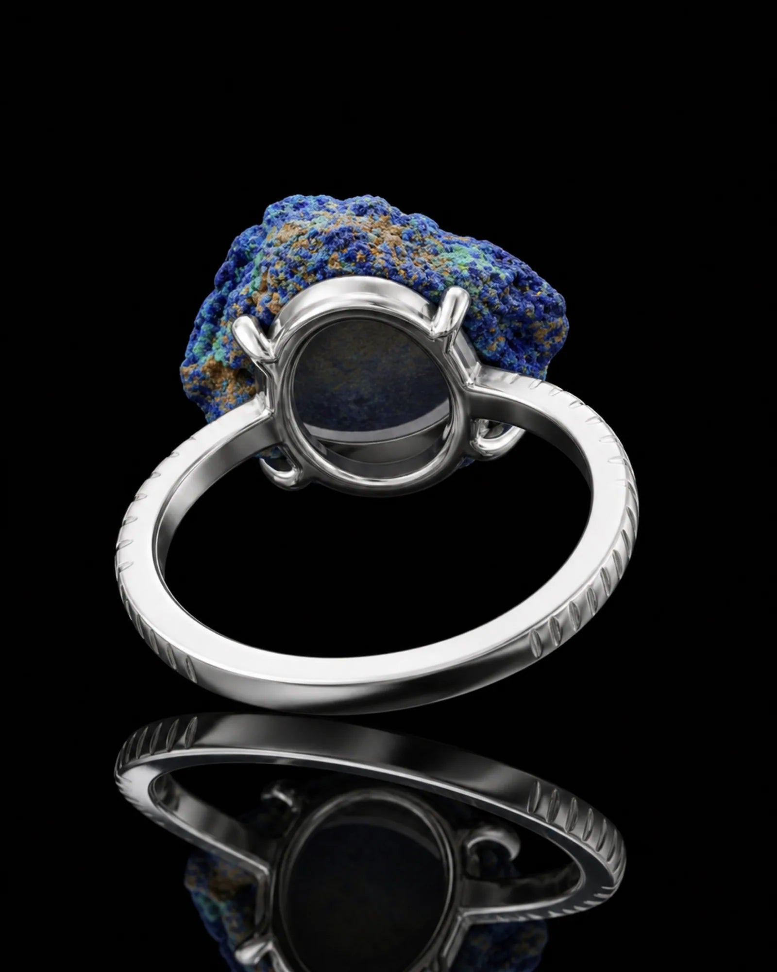 Blue Pocket Ring — JR01-019 — side and back construction view