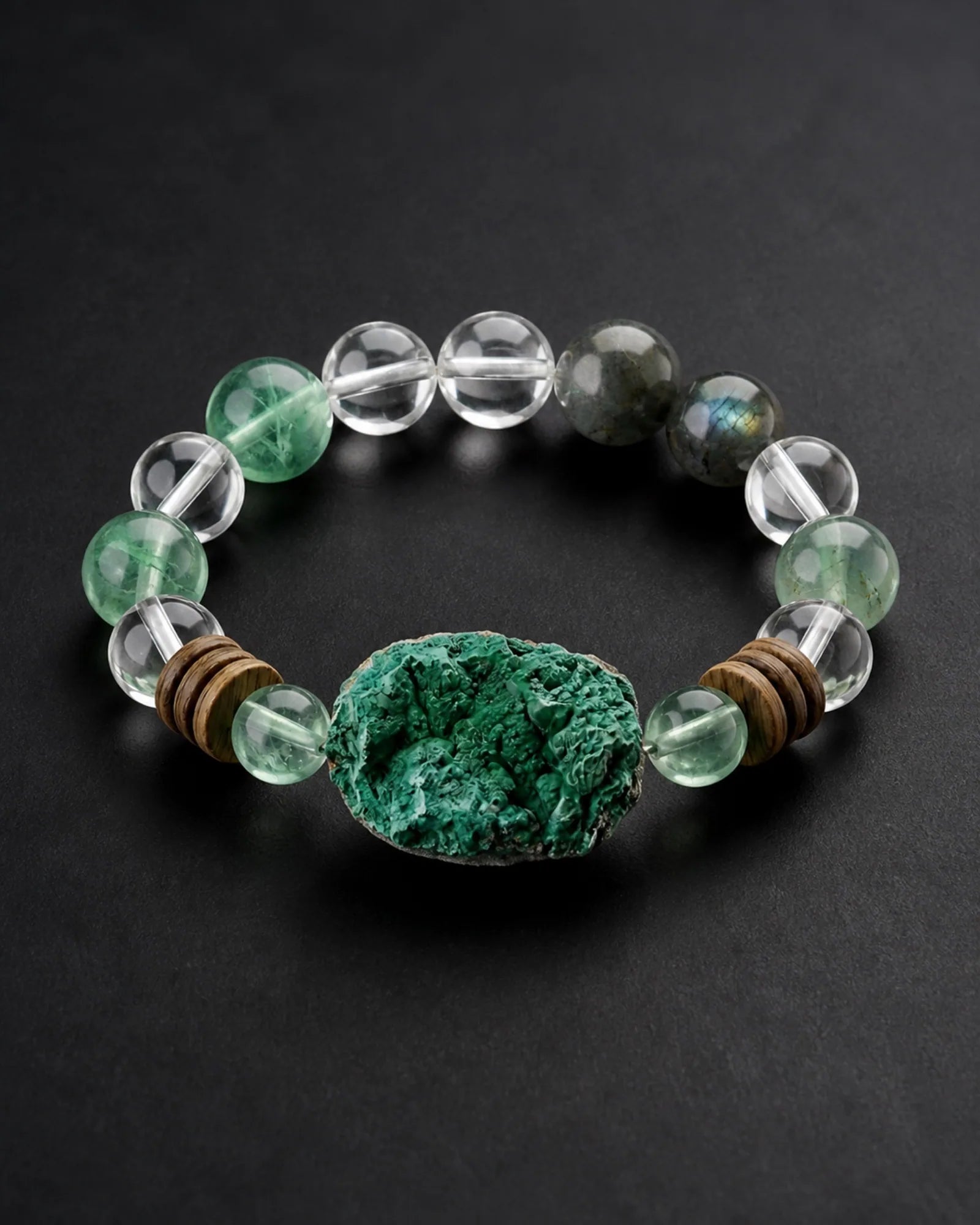 Green Anchor Bracelet — SL01-002 — three-quarter construction view